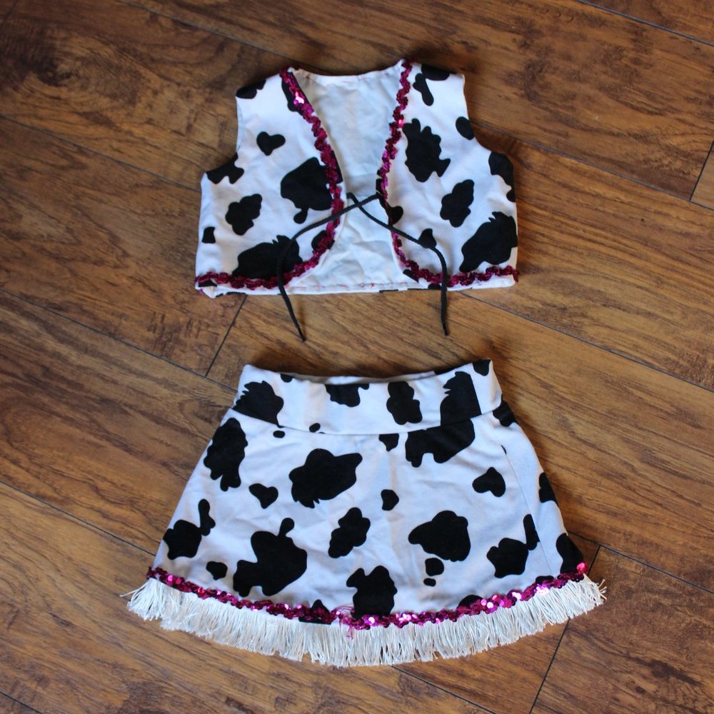 Kids Cow Print Dance Costume Set in Black and White